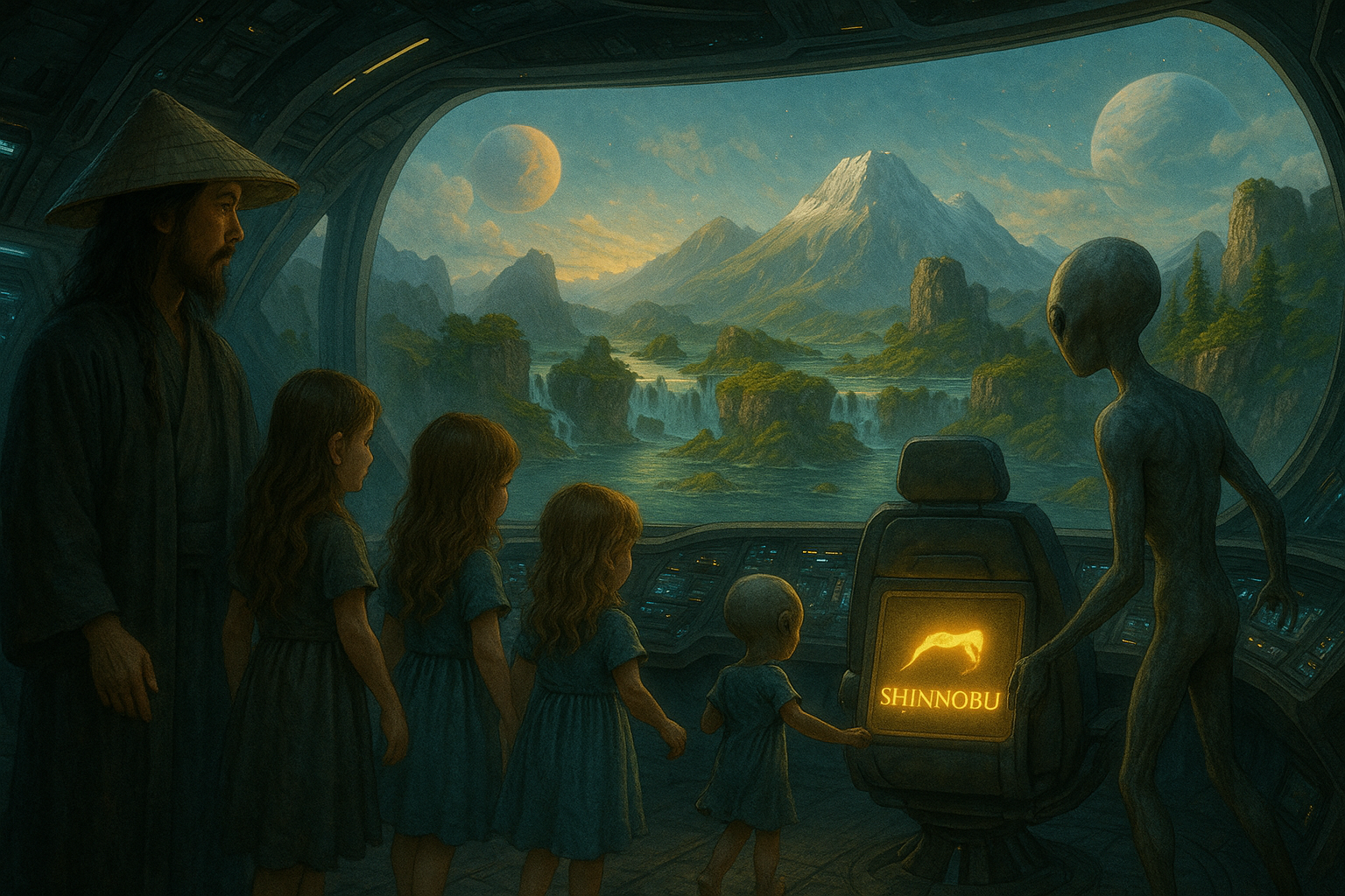 Children entering golden portal